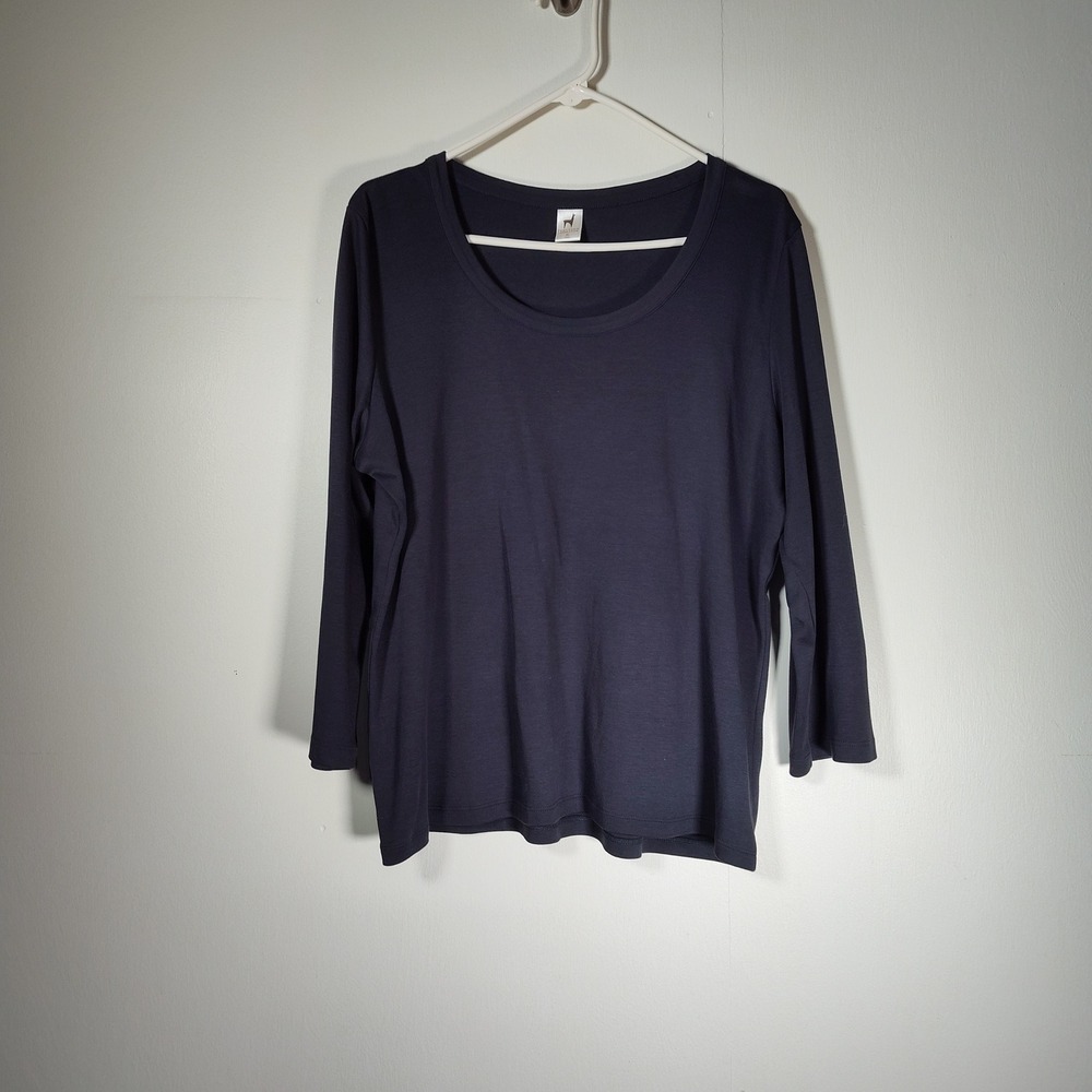 Peruvian Connection Black Gray Pima Cotton Scoop Neck 3/4 Sleeve Soft Tee Top XL